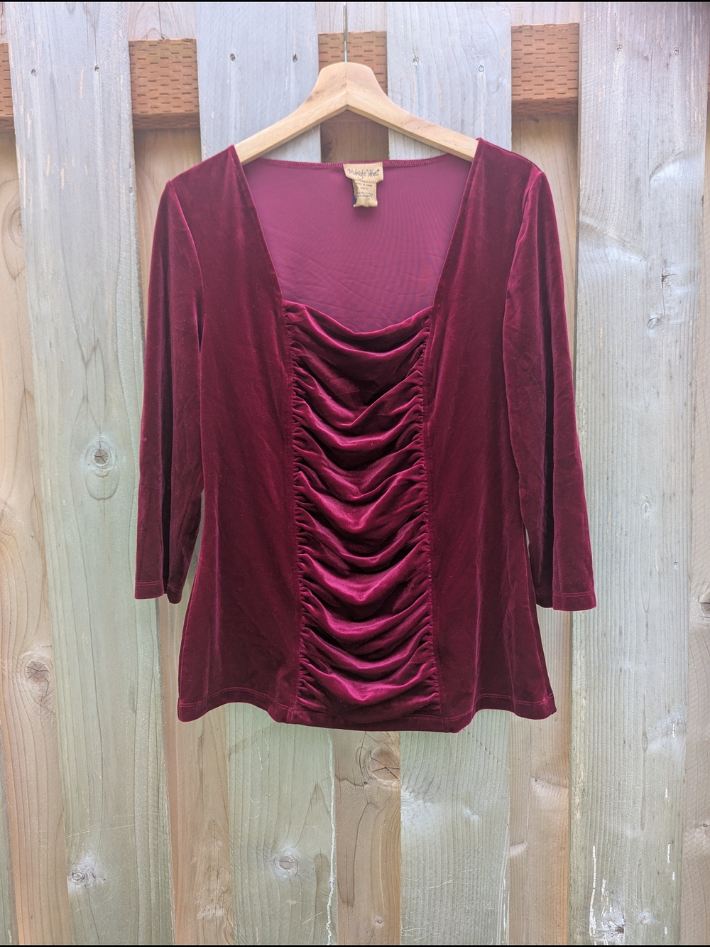 Midnight Velvet Burgundy Velvet Ruched Front Top